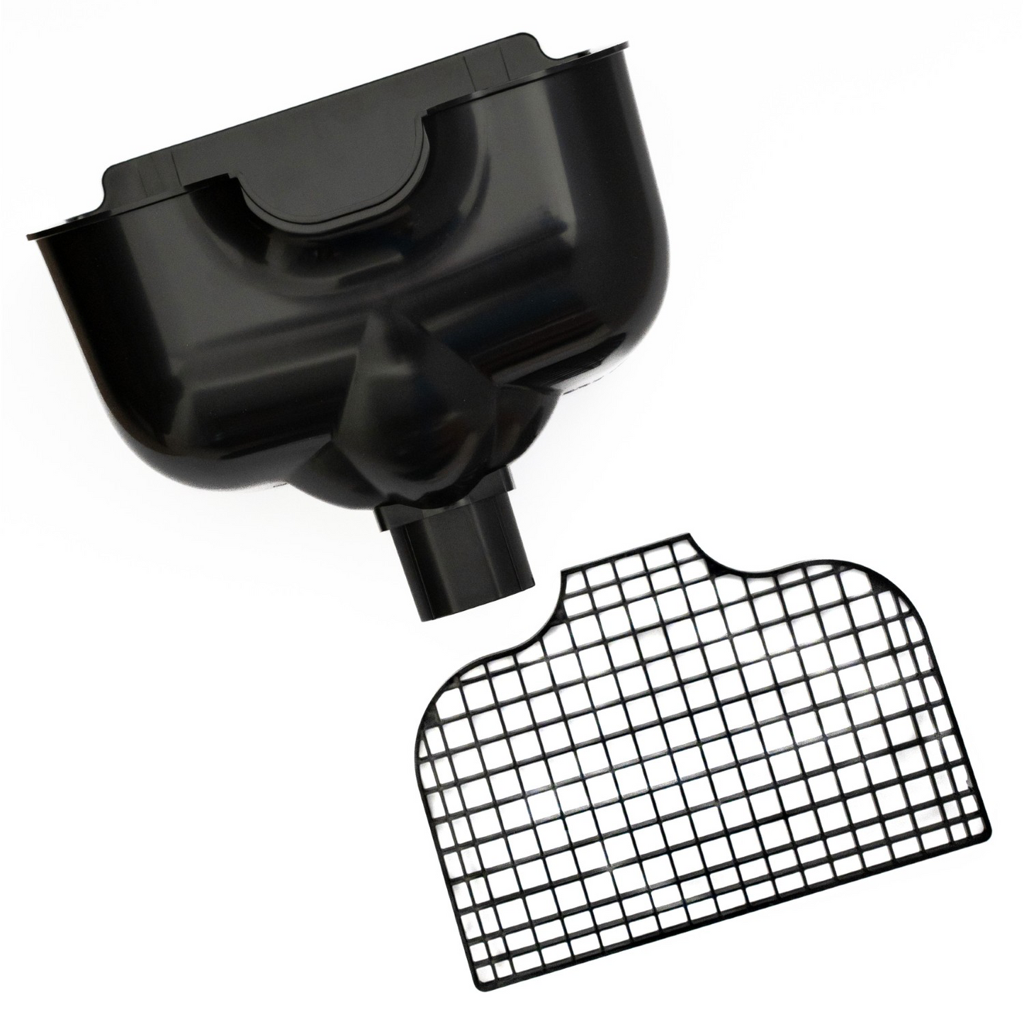 Proper Hopper Black – Rainwater Hopper Head (65mm / 68mm) Roof-level rainwater hopper head, conductor head, leader head, or scupper box that's designed to maintain water flow under blockage, provide visible overflow warning, and protect the building from sustained hidden water damage.